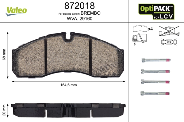 Комплект тормозных колодок дисковый тормоз optipack for lcv VALEO 872018