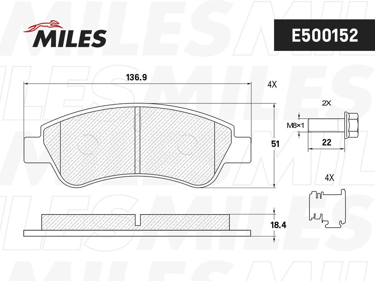Комплект тормозных колодок дисковый тормоз MILES E500152