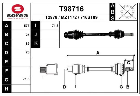 Приводной вал EAI T98716