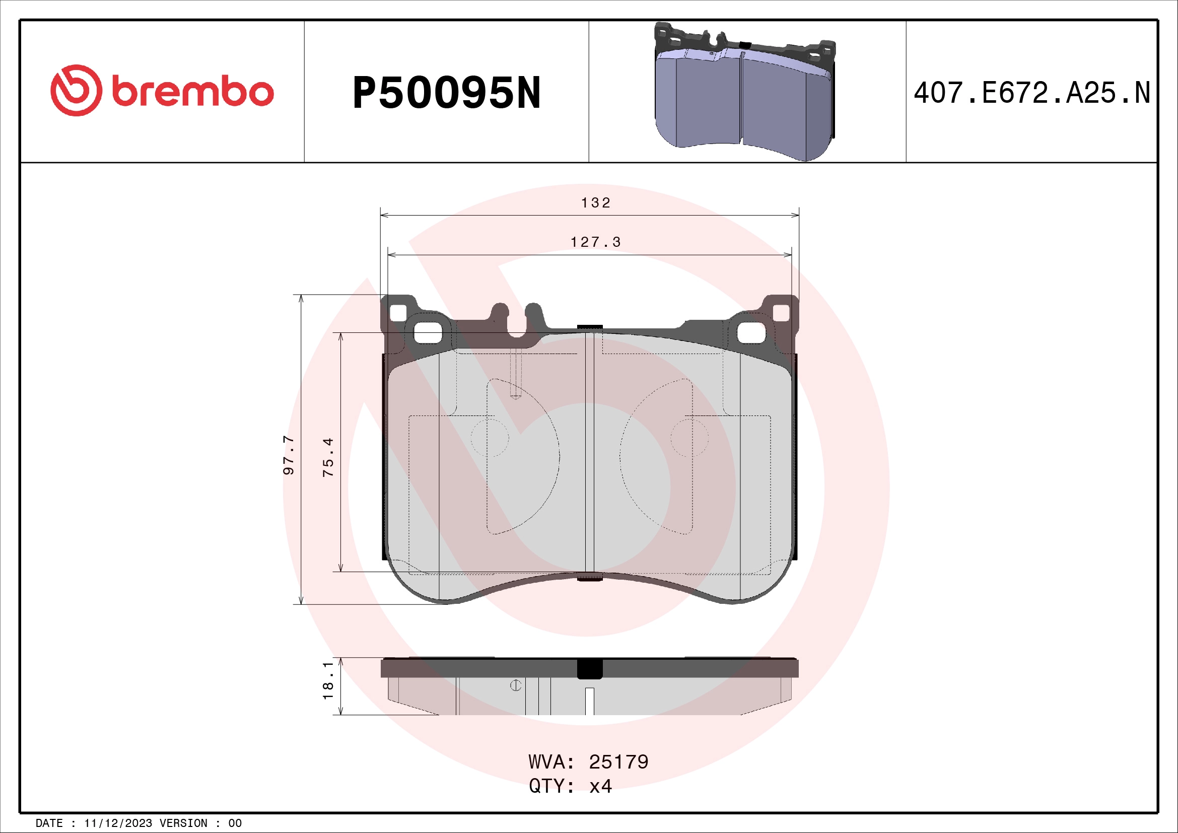Комплект тормозных колодок дисковый тормоз prime line - ceramic BREMBO P50095N