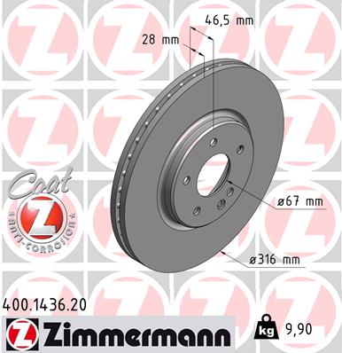Тормозной диск coat z ZIMMERMANN 400.1436.20