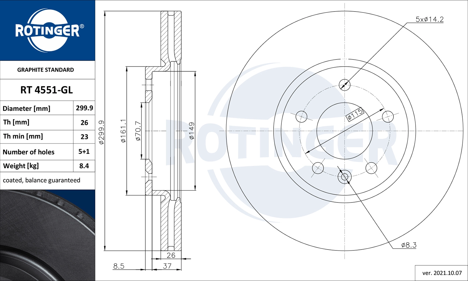 Тормозной диск graphite line ROTINGER RT 4551-GL