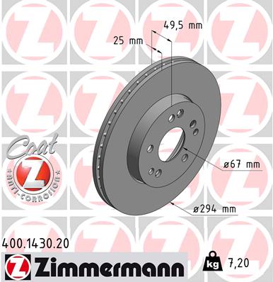 Тормозной диск coat z ZIMMERMANN 400.1430.20