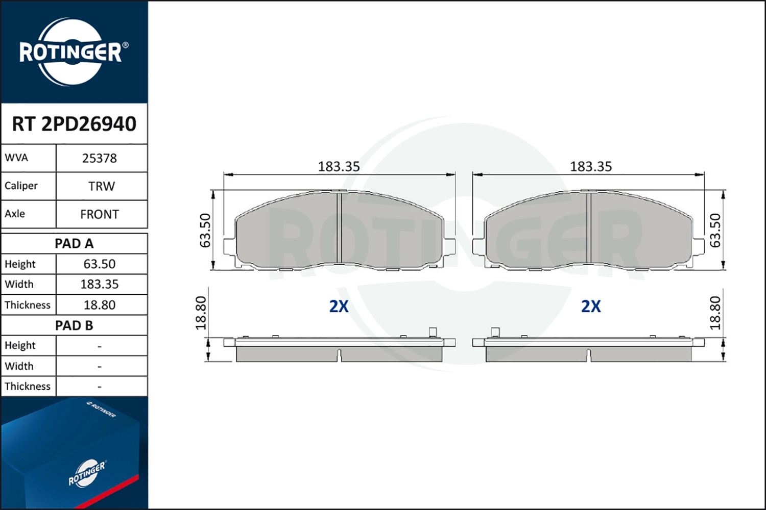 Комплект тормозных колодок дисковый тормоз ROTINGER RT 2PD26940