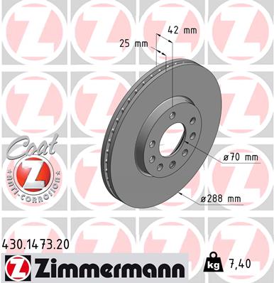 Тормозной диск coat z ZIMMERMANN 430.1473.20
