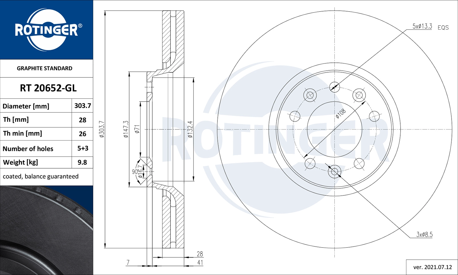 Тормозной диск graphite line ROTINGER RT 20652-GL