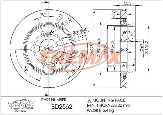Тормозной диск FREMAX BD-2562