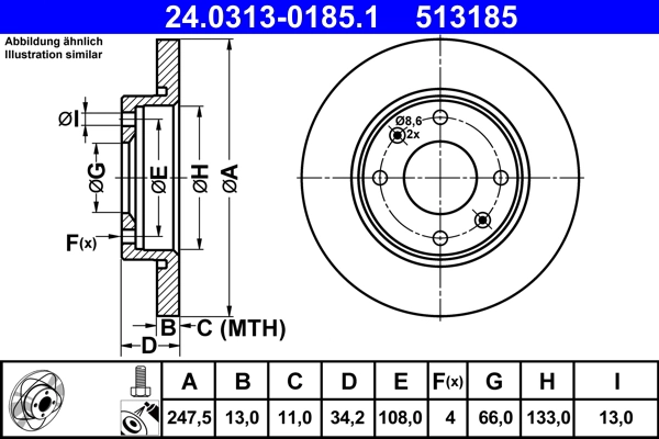 Тормозной диск powerdisc ATE 24.0313-0185.1