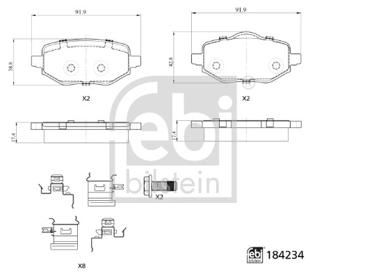 Комплект тормозных колодок дисковый тормоз FEBI BILSTEIN 184234