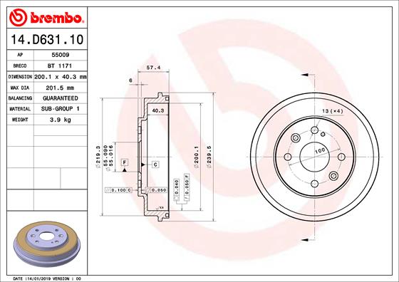 Тормозной барабан essential line BREMBO 14.D631.10
