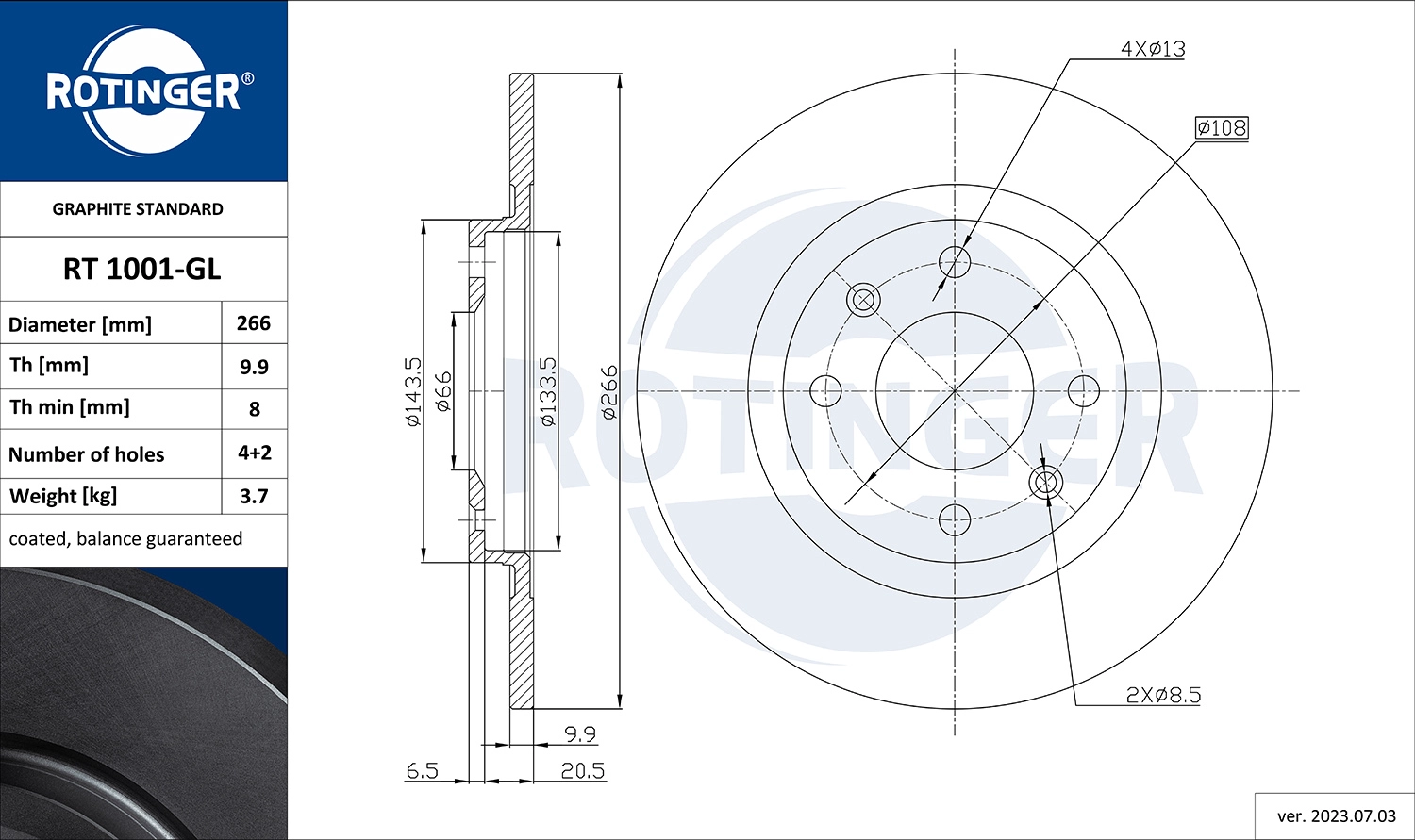 Тормозной диск graphite line ROTINGER RT 1001-GL