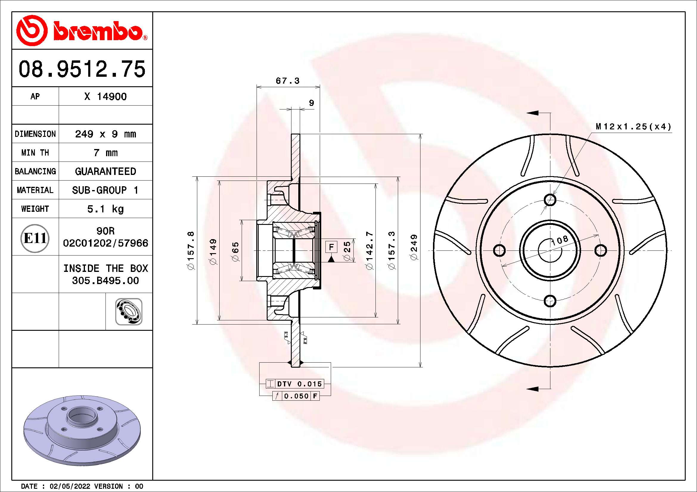 Тормозной диск xtra line - max BREMBO 08.9512.75