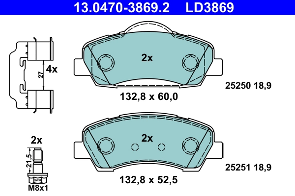 Комплект тормозных колодок дисковый тормоз ate ceramic ATE 13.0470-3869.2