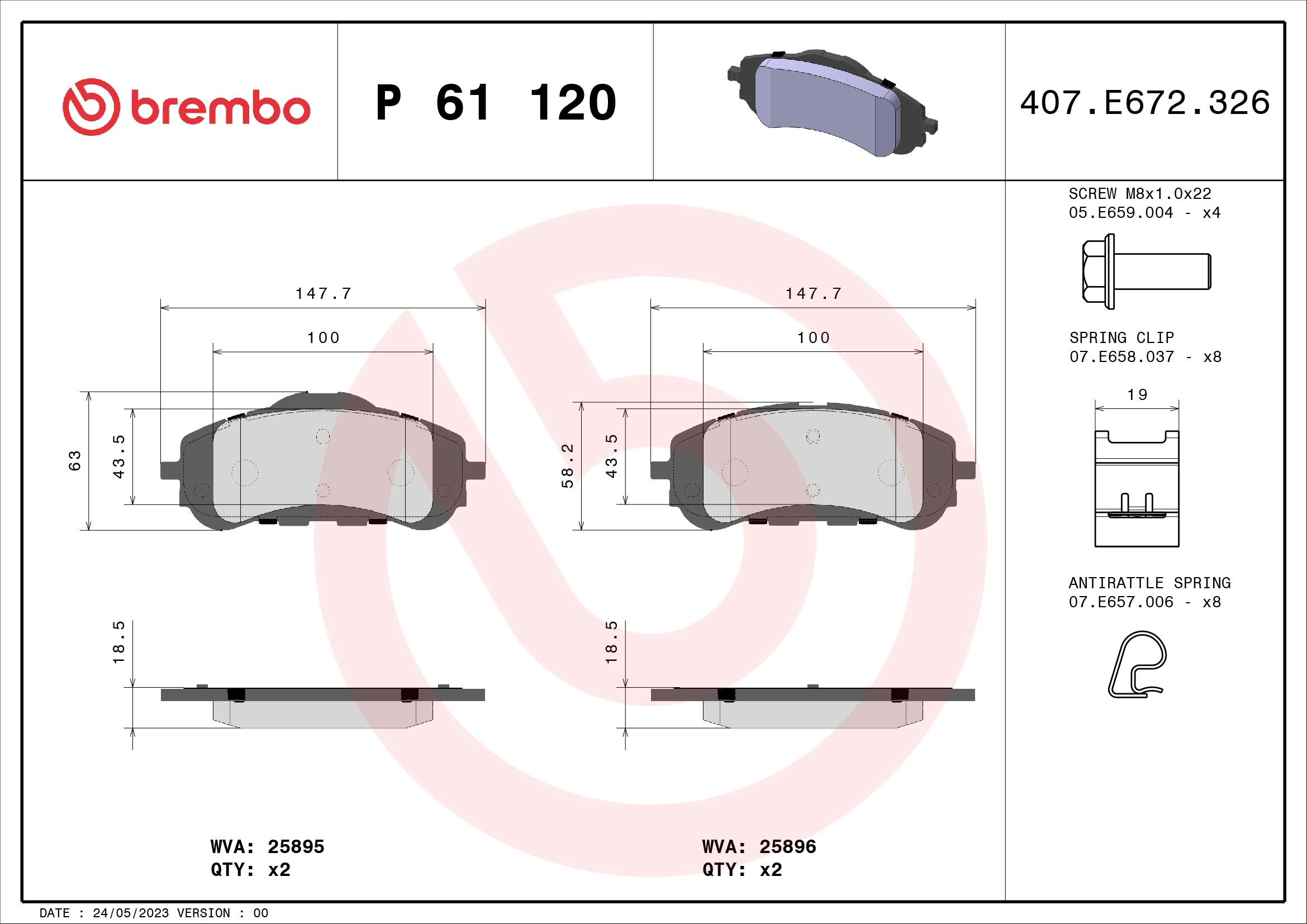 Комплект тормозных колодок дисковый тормоз xtra line BREMBO P 61 120X