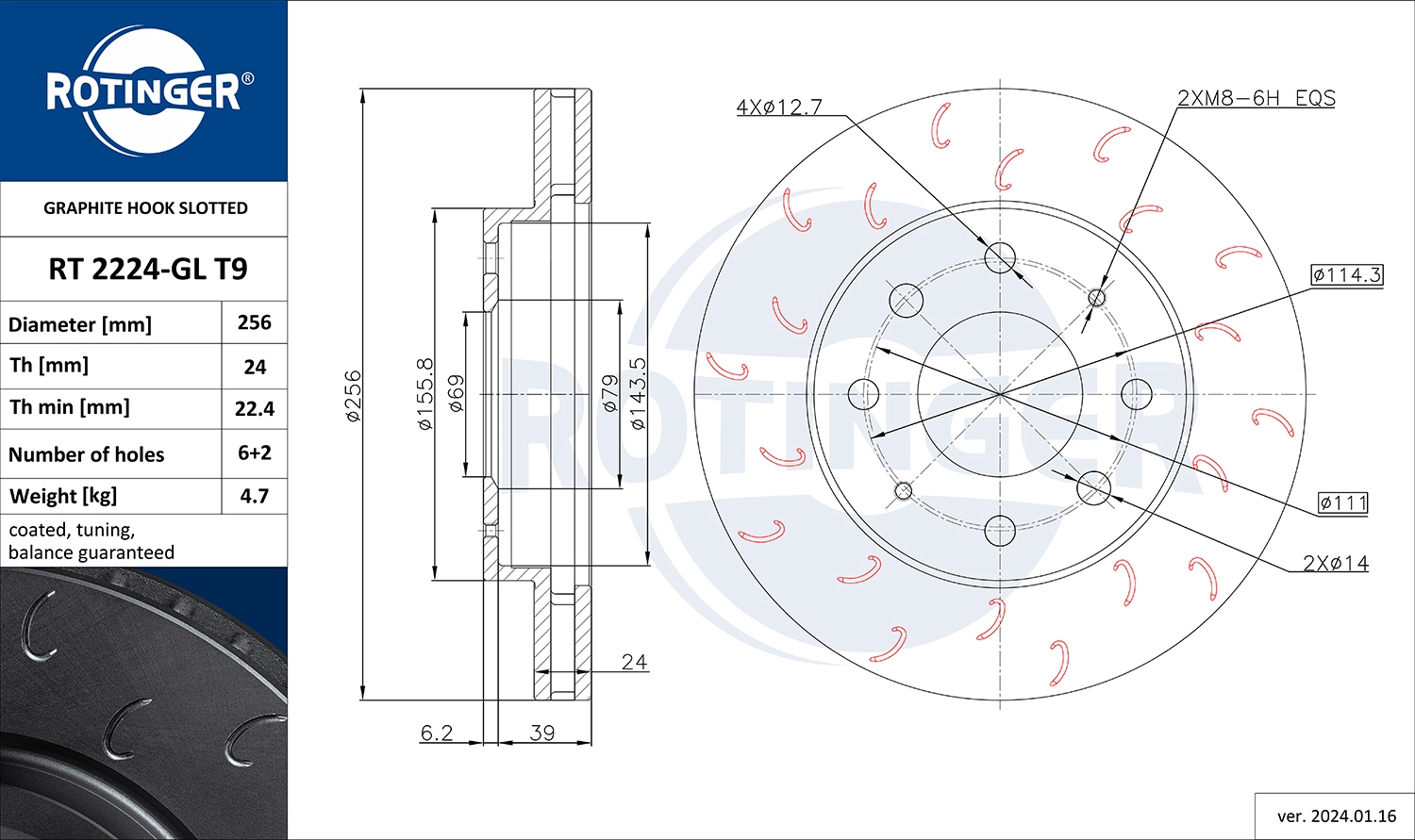 Тормозной диск ROTINGER RT 2224-GL T9