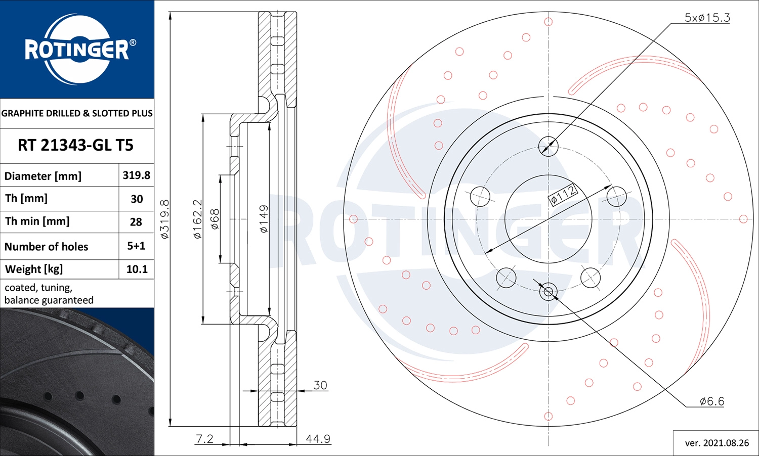 Тормозной диск ROTINGER RT 21343-GL T5