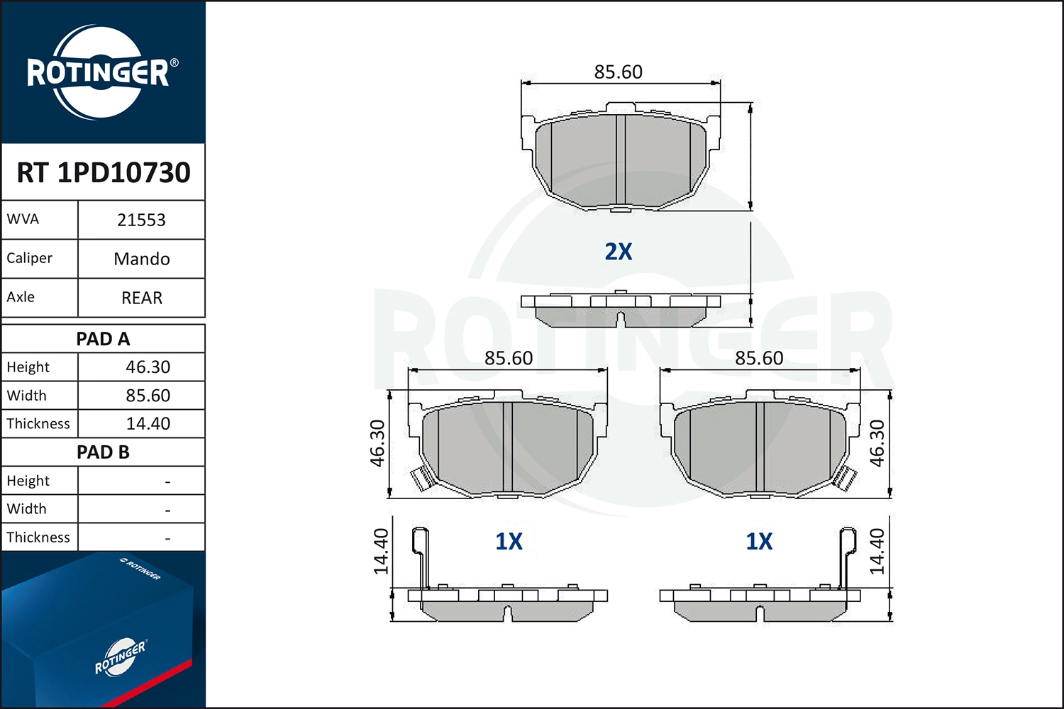 Комплект тормозных колодок дисковый тормоз ROTINGER RT1PD10730