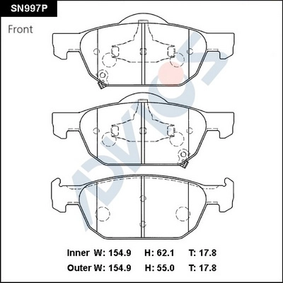 Комплект тормозных колодок дисковый тормоз ADVICS SN997P