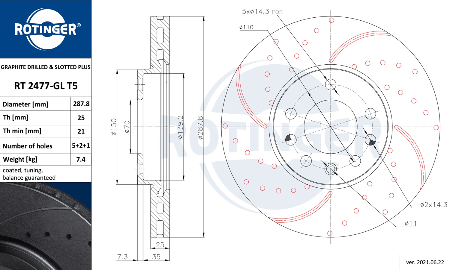 Тормозной диск ROTINGER RT 2477-GL T5