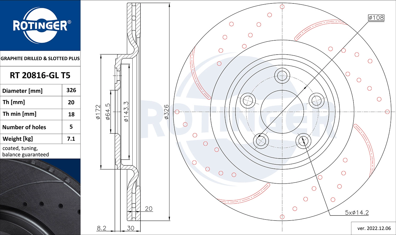 Тормозной диск ROTINGER RT 20816-GL T5