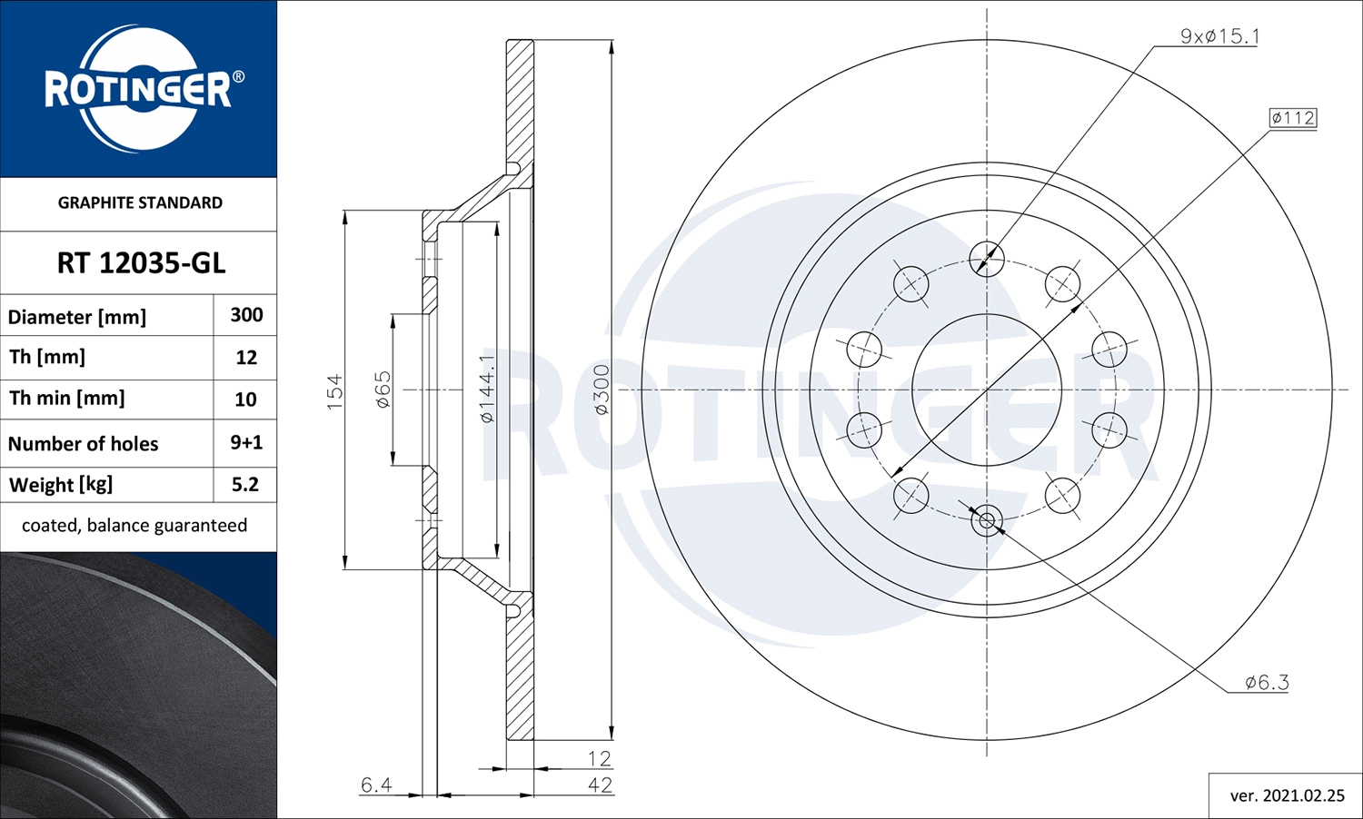 Тормозной диск ROTINGER RT12035GL