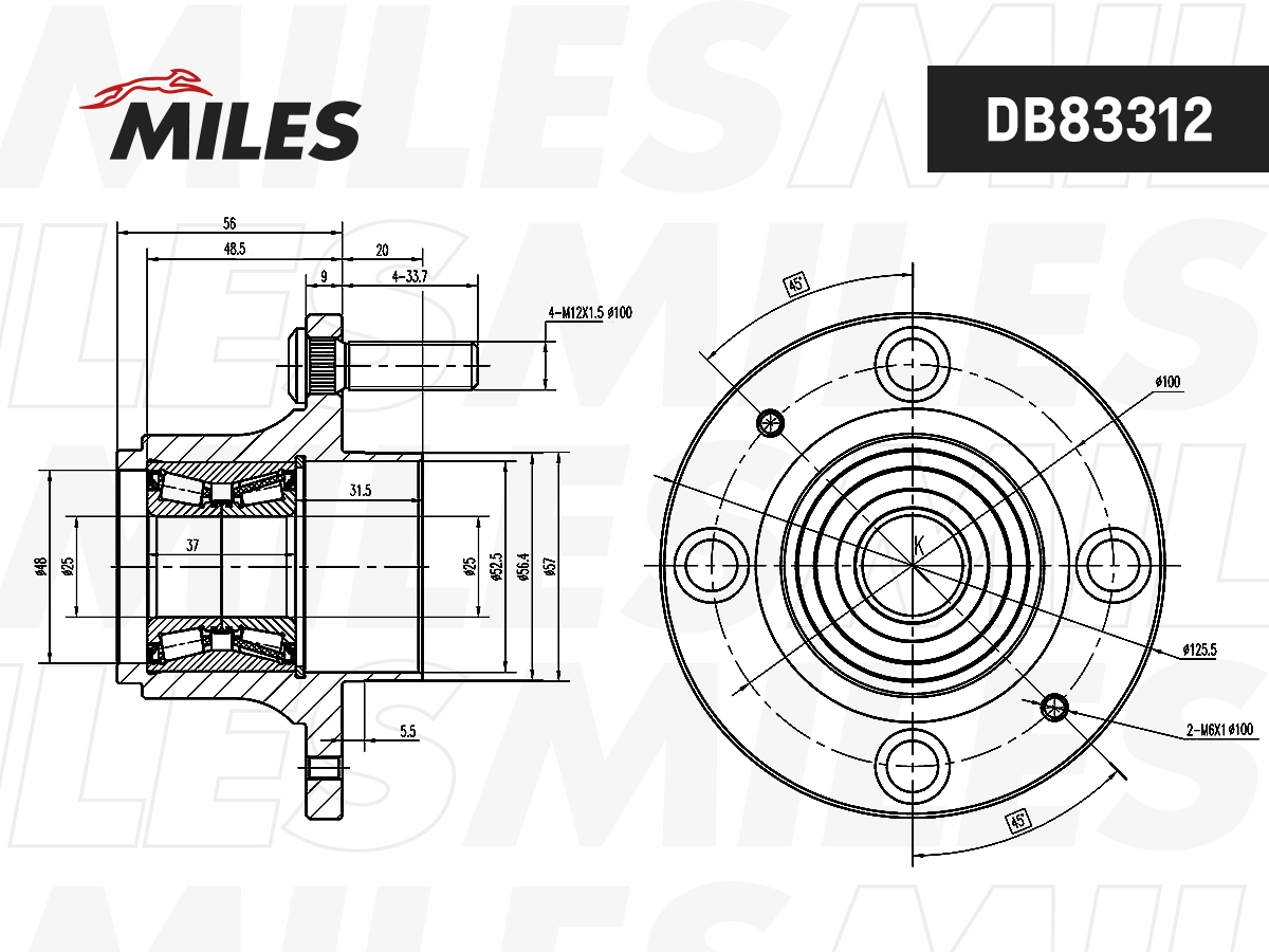 Комплект подшипника ступицы колеса MILES DB83312
