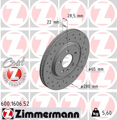 Тормозной диск ZIMMERMANN 600.1606.52