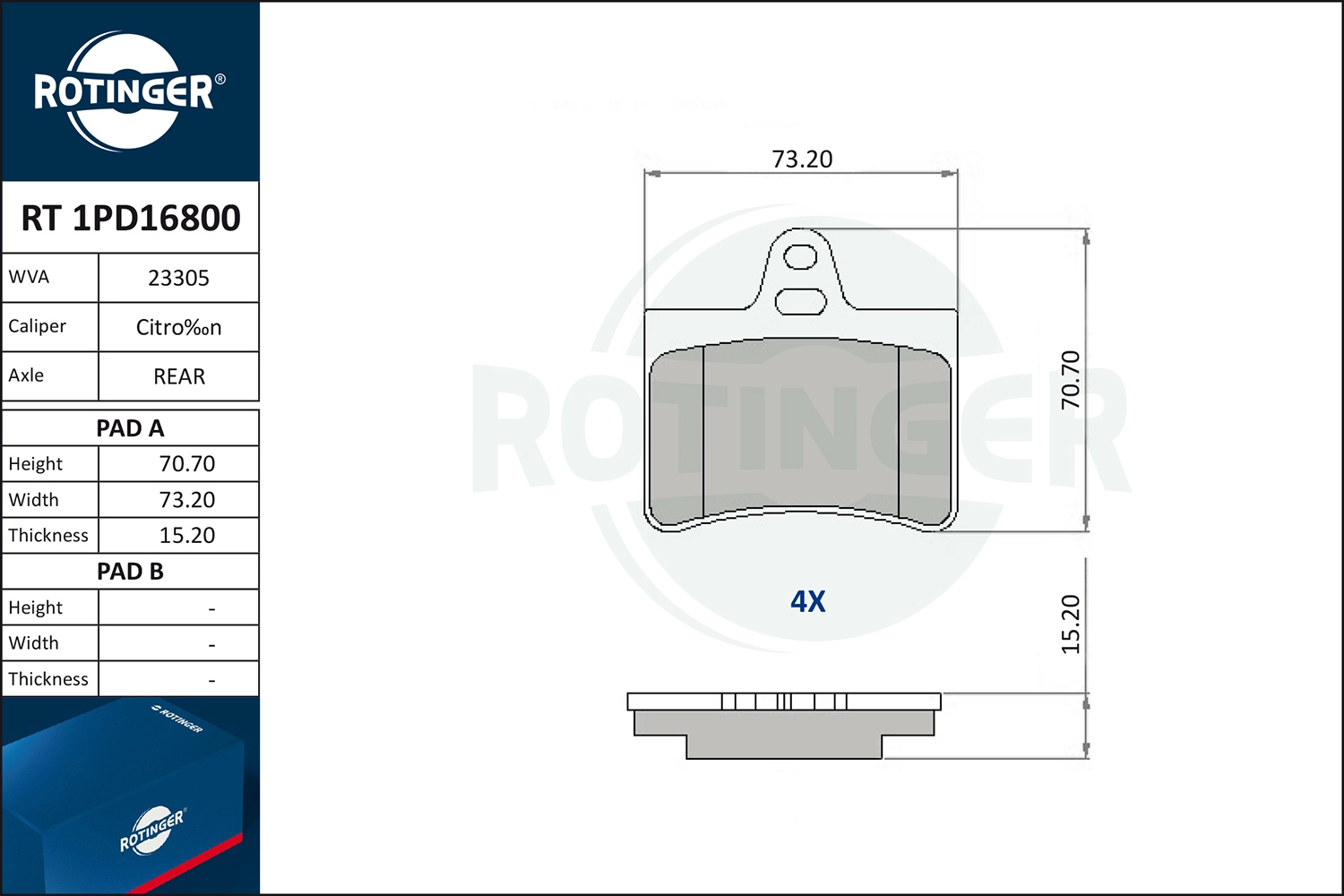 Комплект тормозных колодок дисковый тормоз ROTINGER RT 1PD16800
