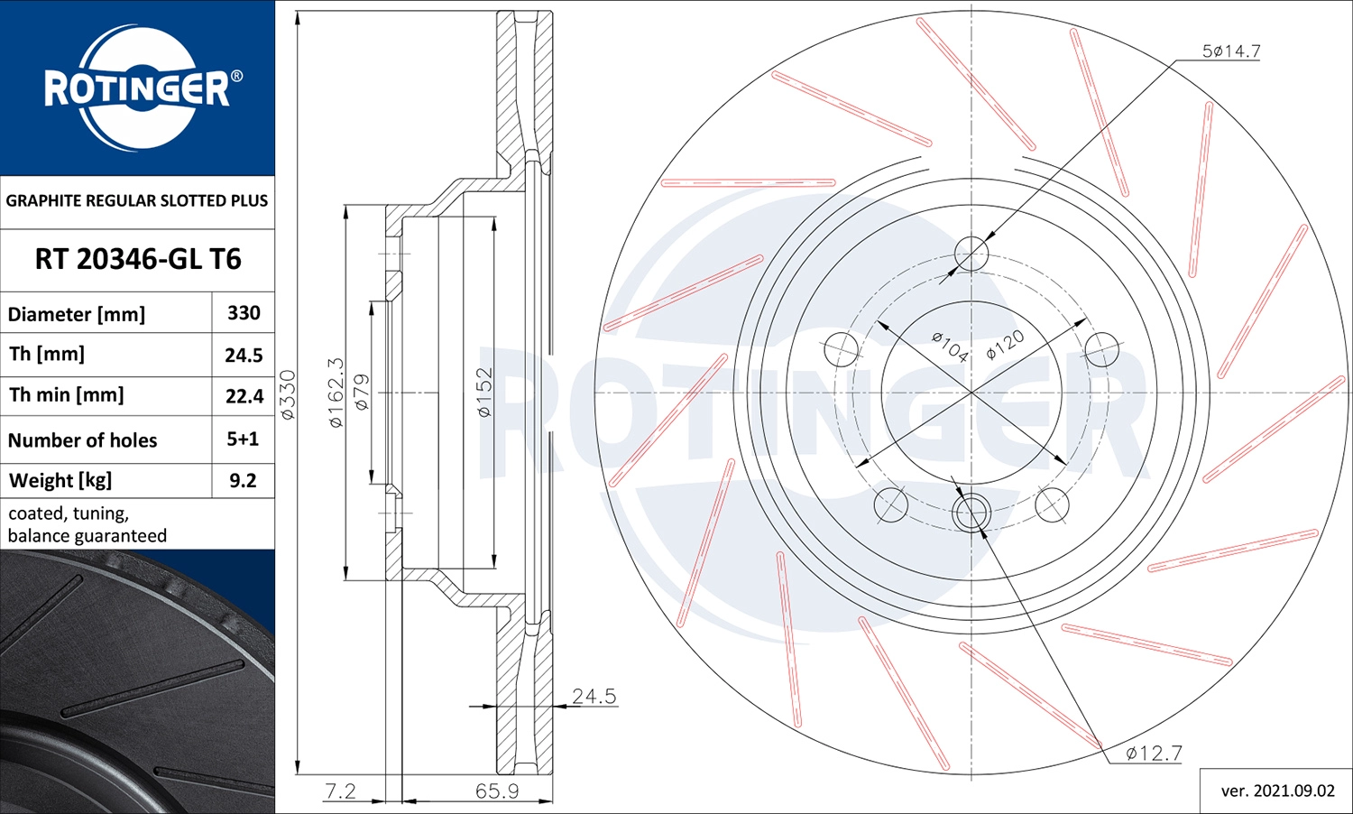 Тормозной диск ROTINGER RT 20346-GL T6