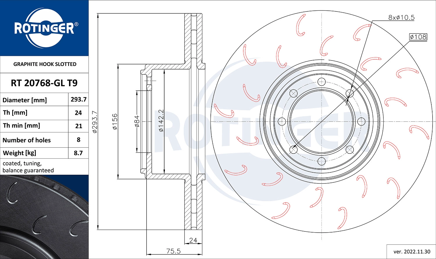 Тормозной диск ROTINGER RT 20768-GL T9