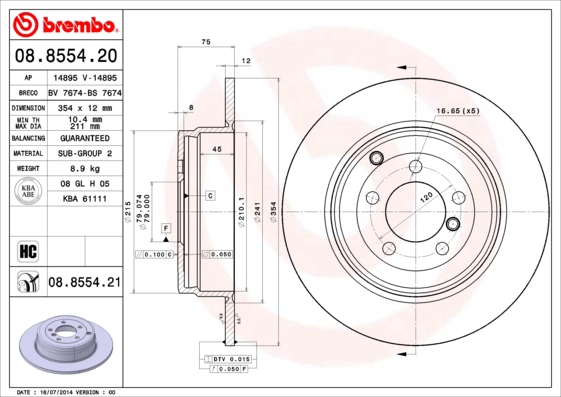 Тормозной диск BREMBO 08.8554.20