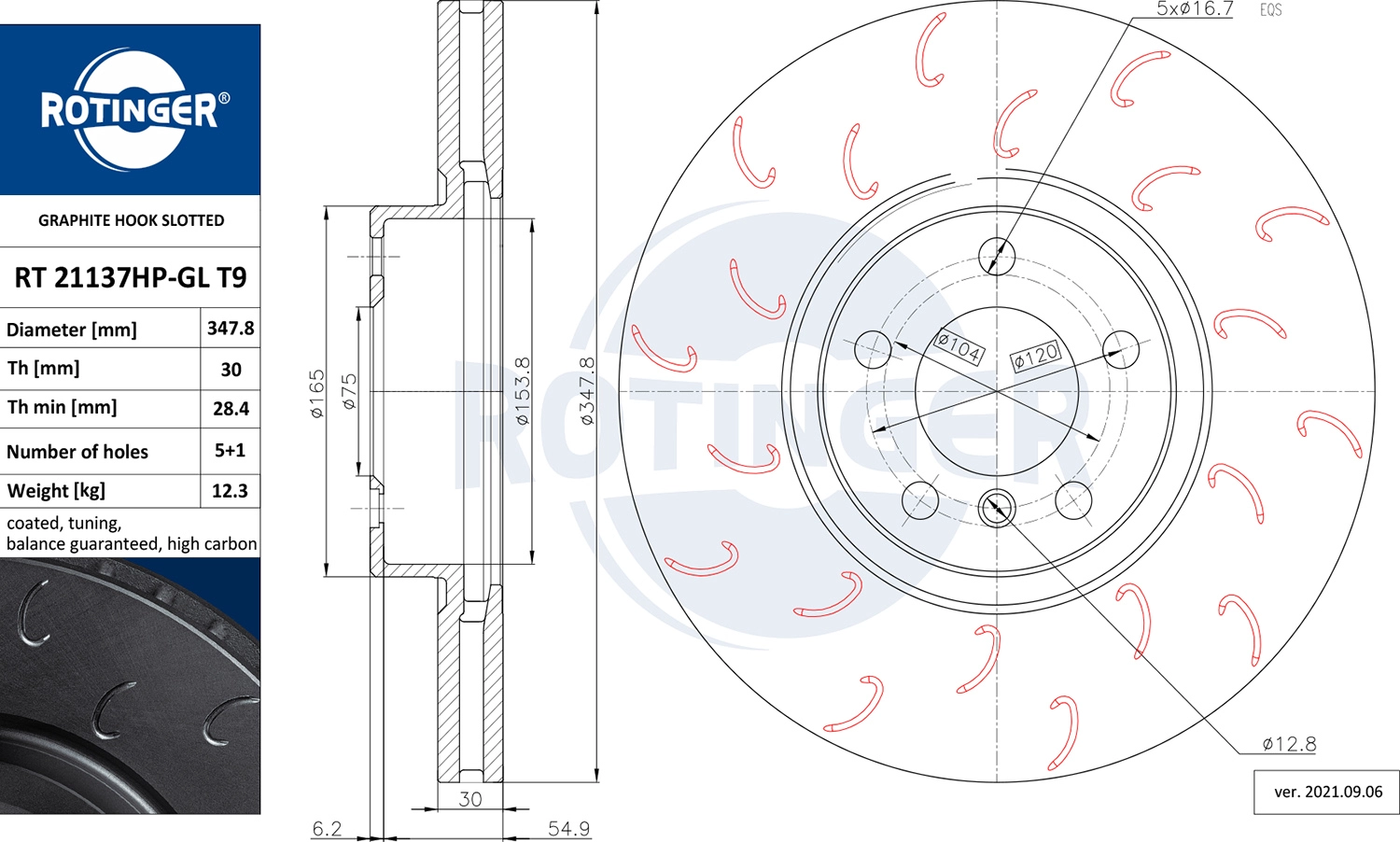 Тормозной диск ROTINGER RT 21137HP-GL T9