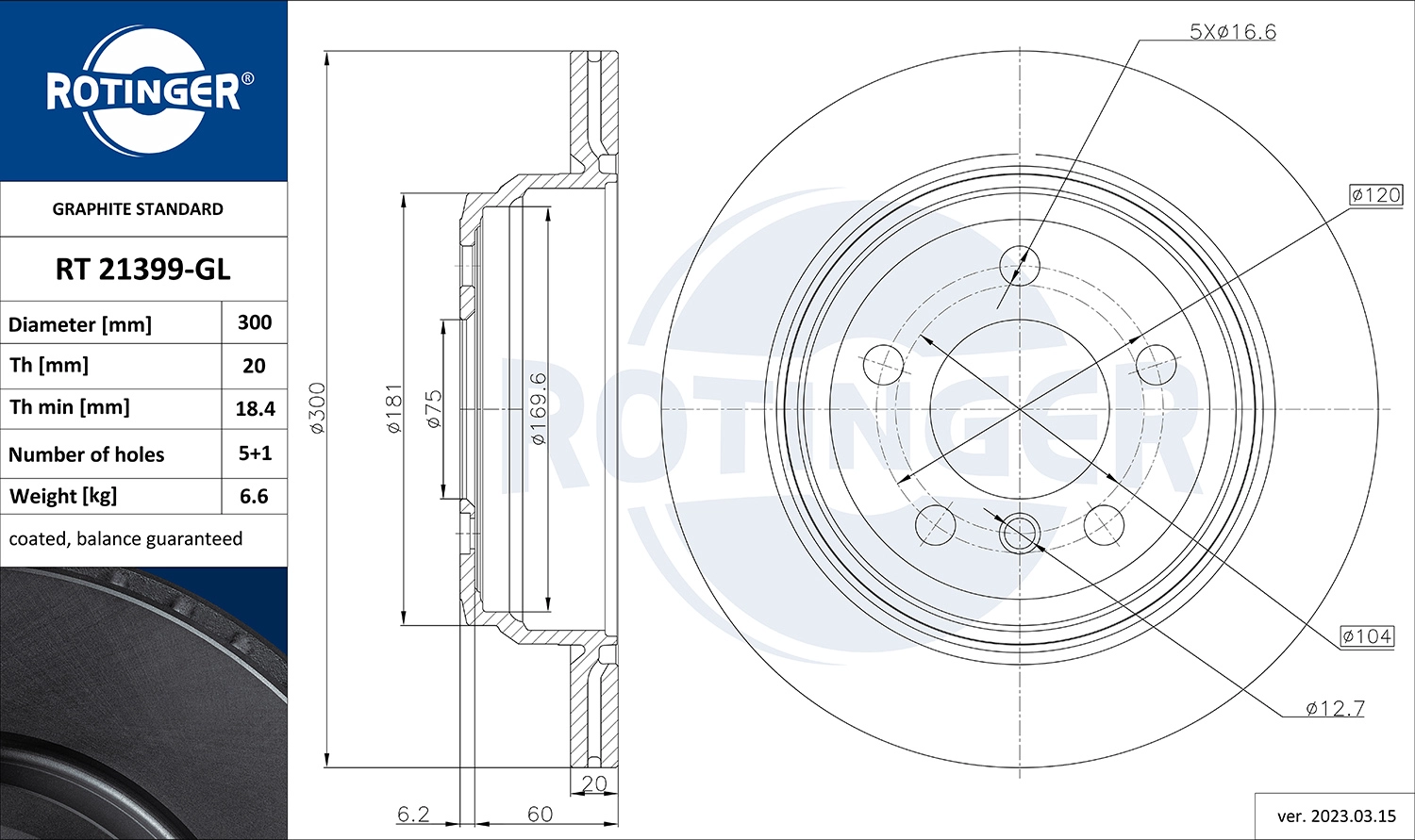 Тормозной диск ROTINGER RT 21399-GL