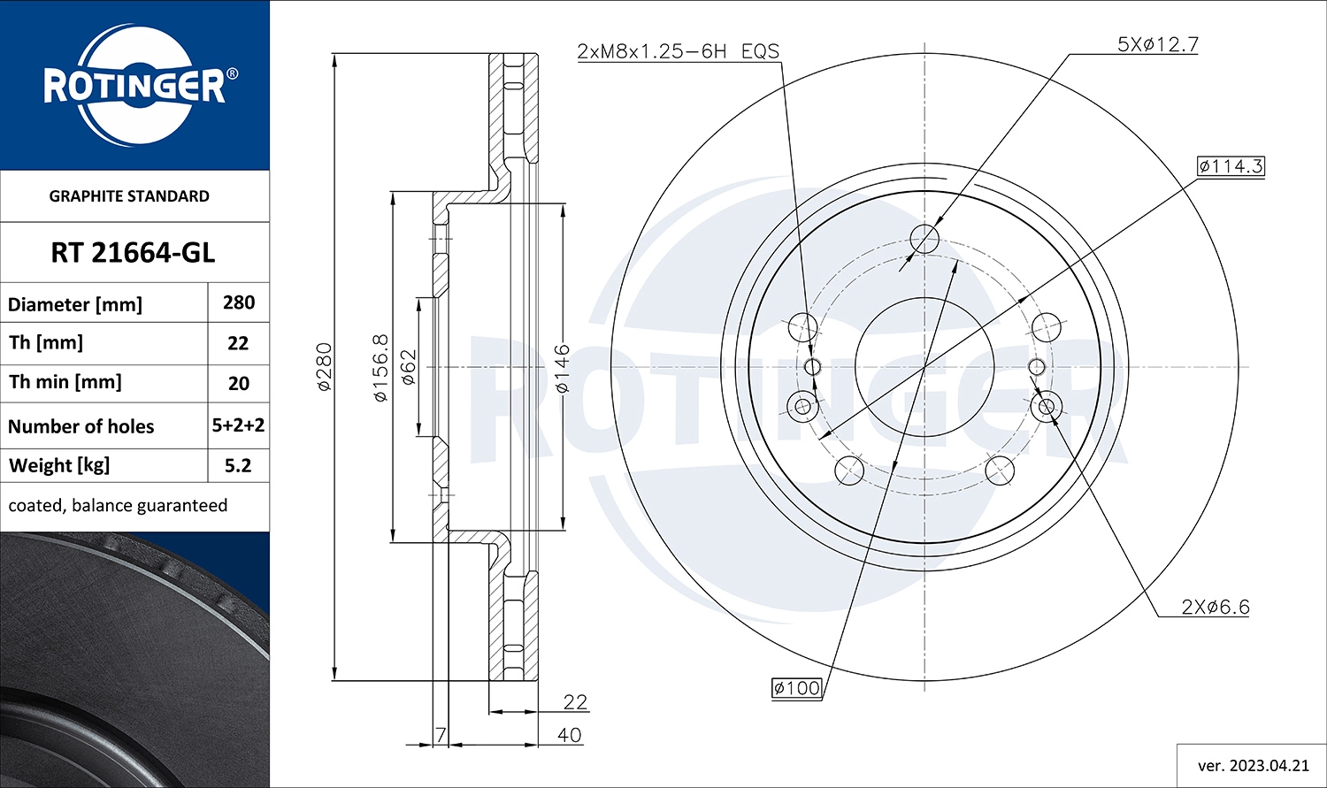 Тормозной диск ROTINGER RT 21664-GL