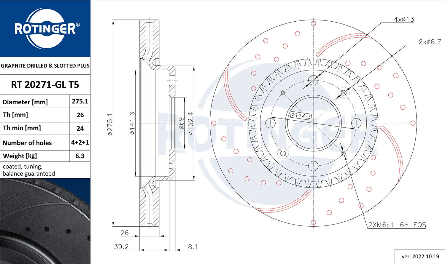 Тормозной диск graphite drilled slotted plus ROTINGER RT 20271-GL T5