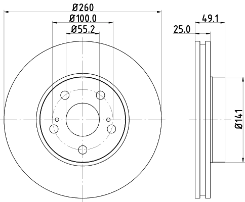 Диск тормозной перед. 260x25/49.1 NISSHINBO ND1075K