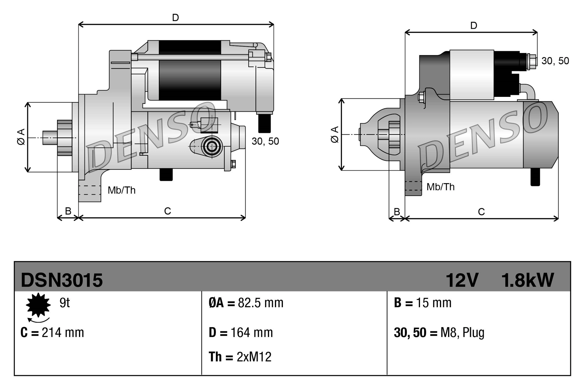 Стартер 12v 1.8kw DENSO DSN3015