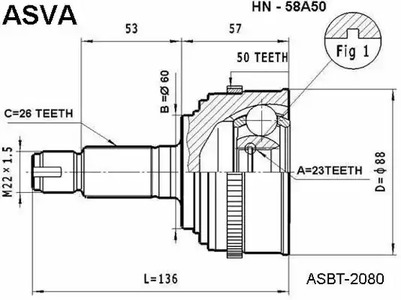 Шарнирный комплект приводной вал ASVA HN-58A50