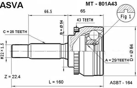 Шарнирный комплект приводной вал ASVA MT-801A43