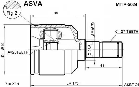 Шарнирный комплект приводной вал ASVA MTIP-5024