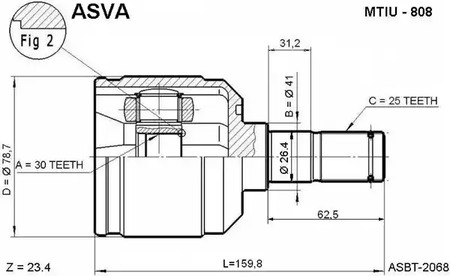 Шарнирный комплект приводной вал ASVA MTIU-808