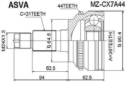 Шарнирный комплект приводной вал ASVA MZ-CX7A44