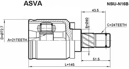 Шарнирный комплект приводной вал ASVA NSIU-N16B