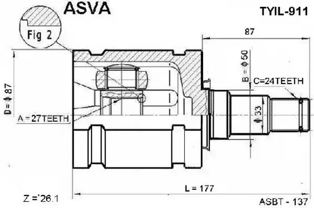 Шарнирный комплект приводной вал ASVA TYIL-911