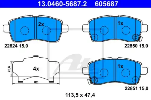 Колодки тормозные дисковые /комплект 4 шт/ ATE 13-0460-5687-2