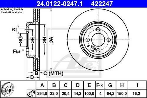 Диск тормозной передн mini mini cooper s 06- mini clubman cooper s 07- mini roadster cooper s 12- mini кабрио cooper s 07- mini купе ATE 24.0122-0247.1