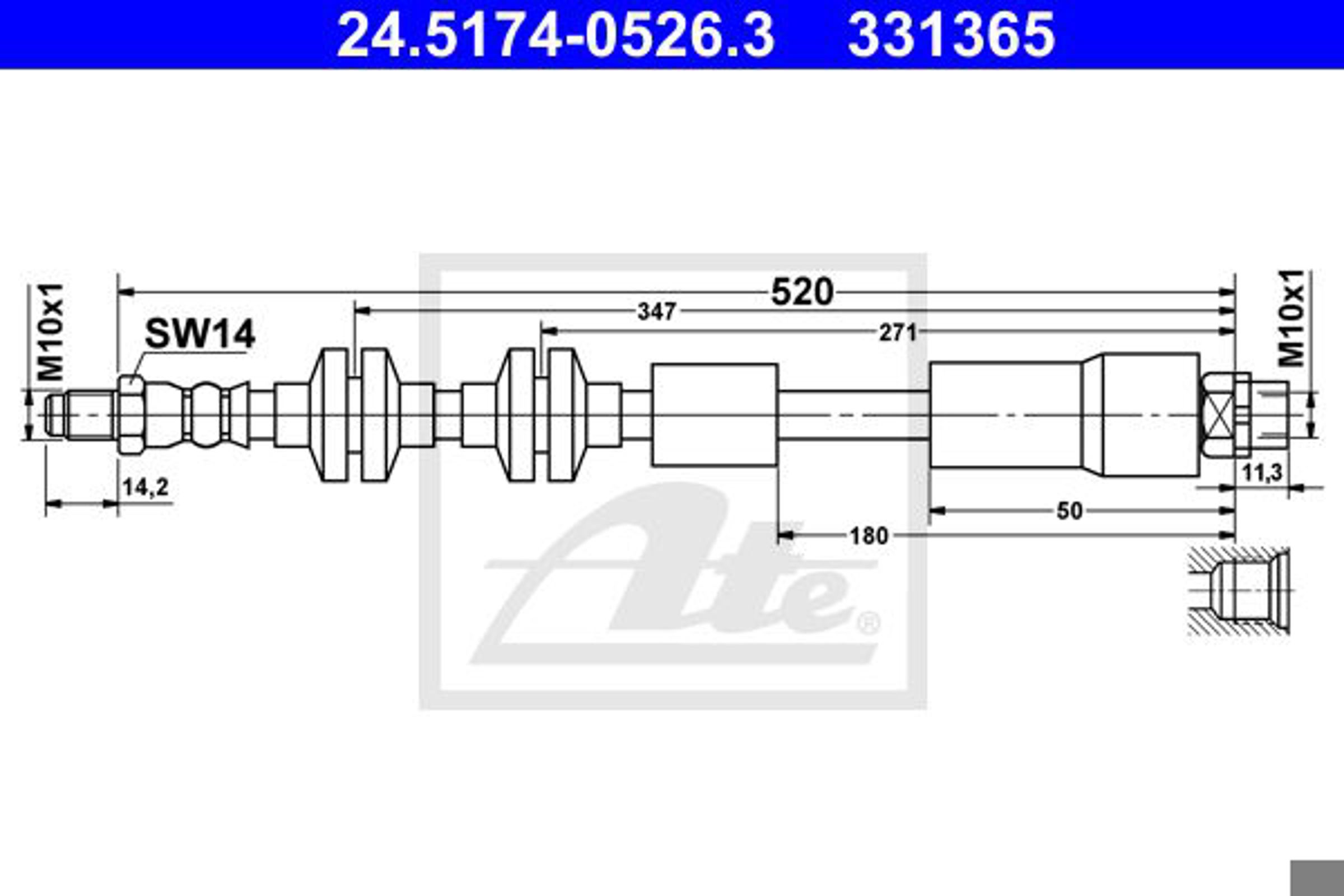 Шланг тормозной передний lr ATE 24.5174-0526.3