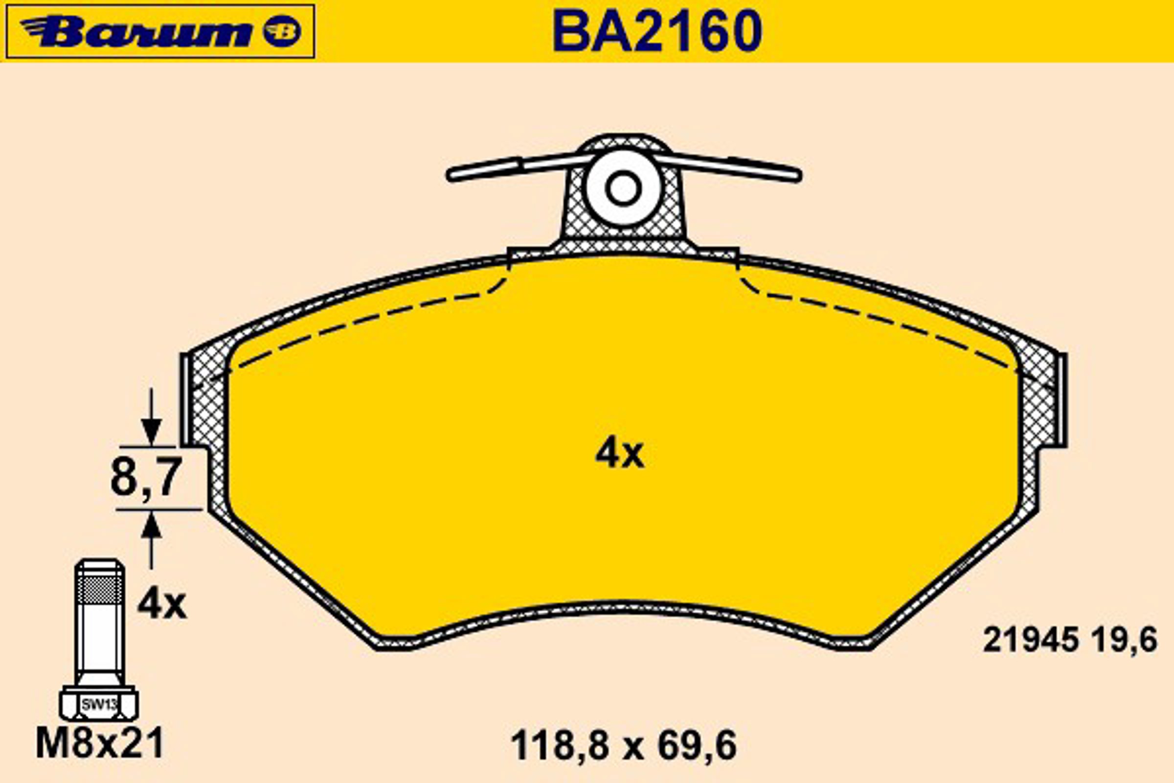 Колодки тормозные дисковые BARUM BA2160