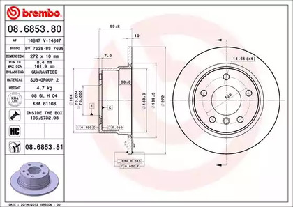 Диск тормозной BREMBO 08.6853.81