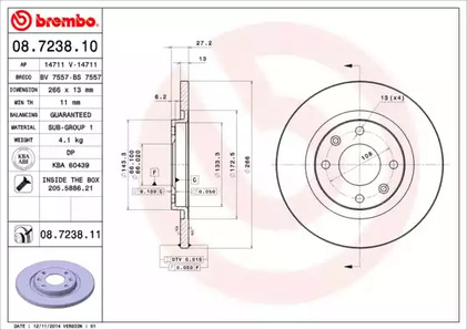 Диск тормозной BREMBO 08.7238.11